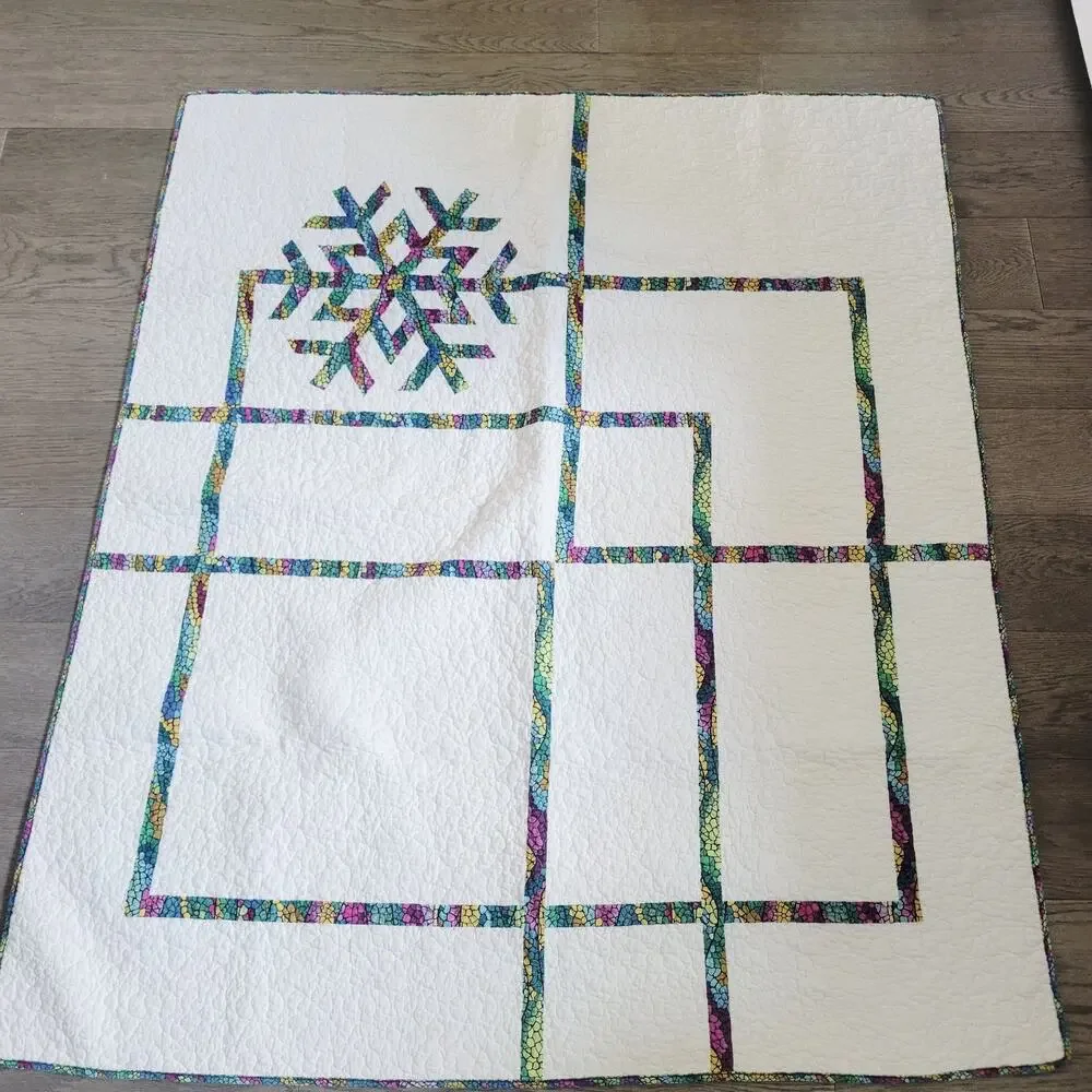 Rare Twin Size Vintage Quilt with Pillow Star design Multicolor